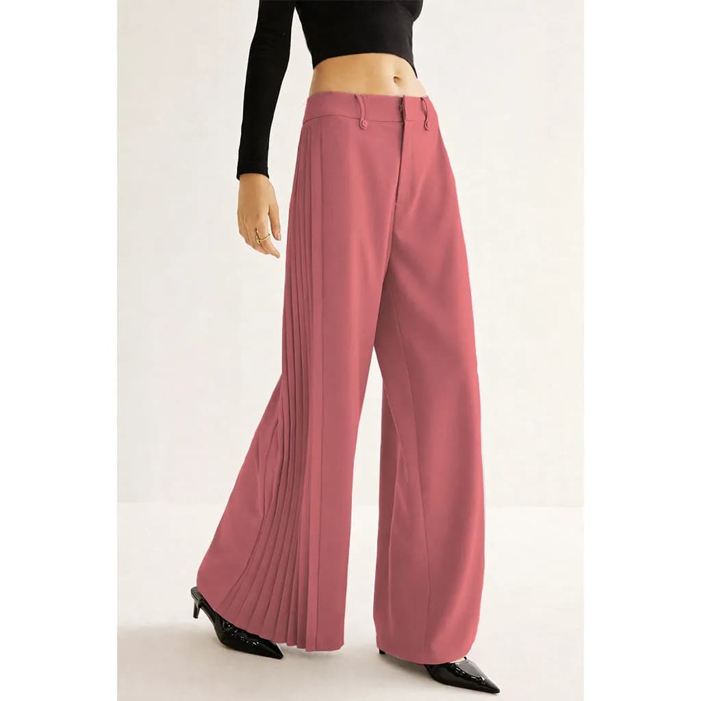 Blush Elegance Pleated Wide-Leg Pants