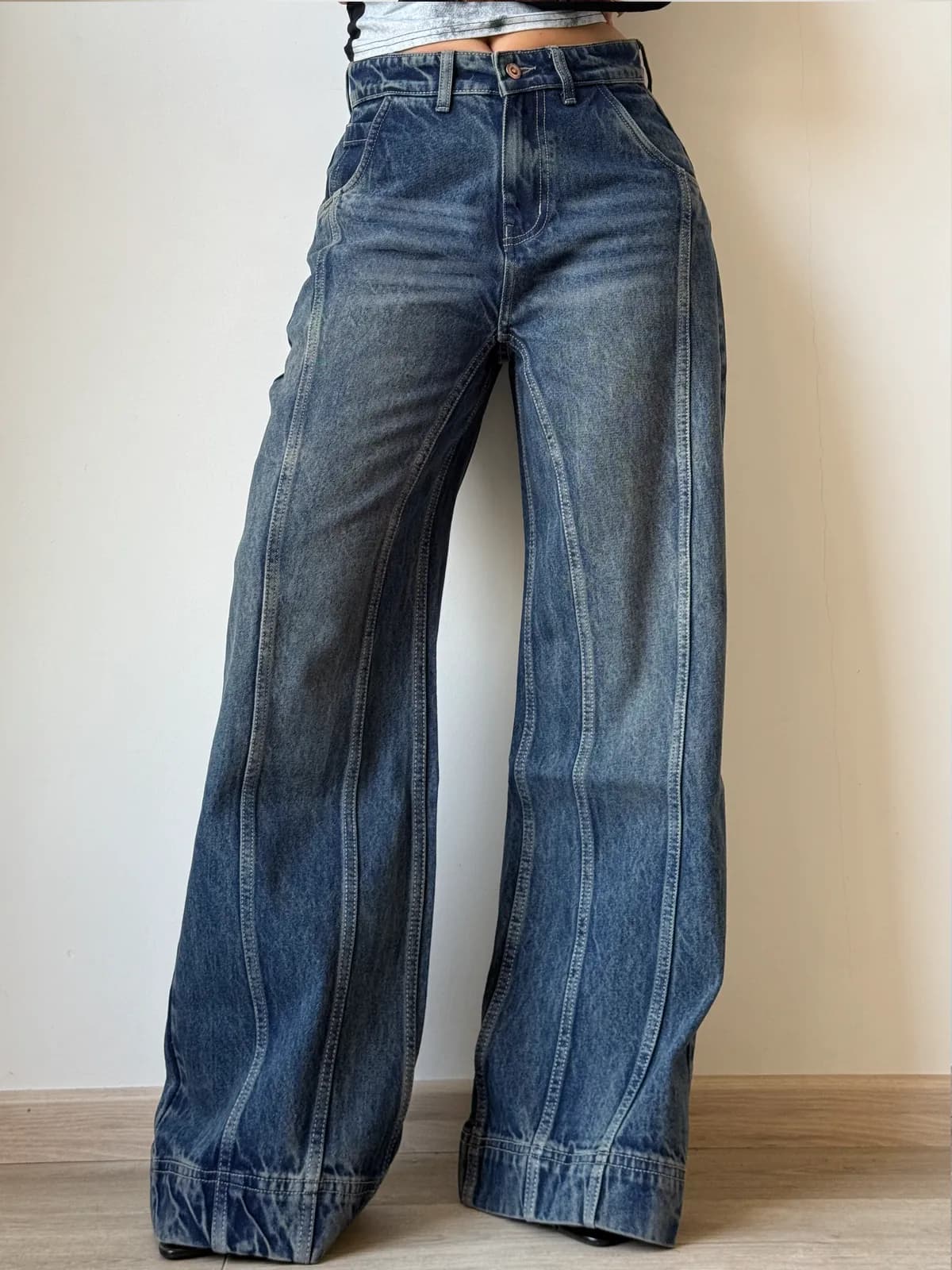 Vintage Drift Panel Wide-Leg Jeans