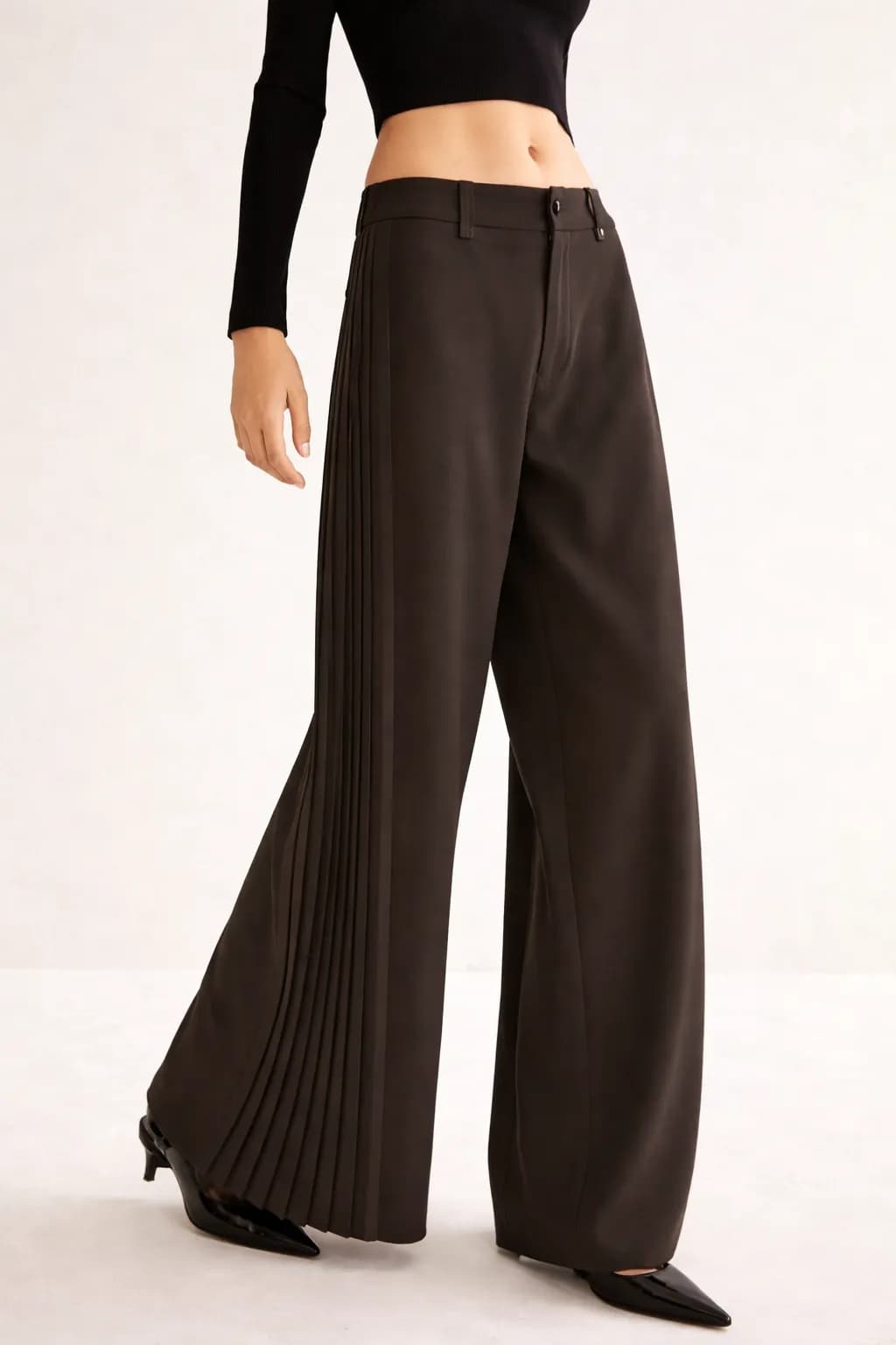 Grey Elegance Pleated Wide-Leg Pants