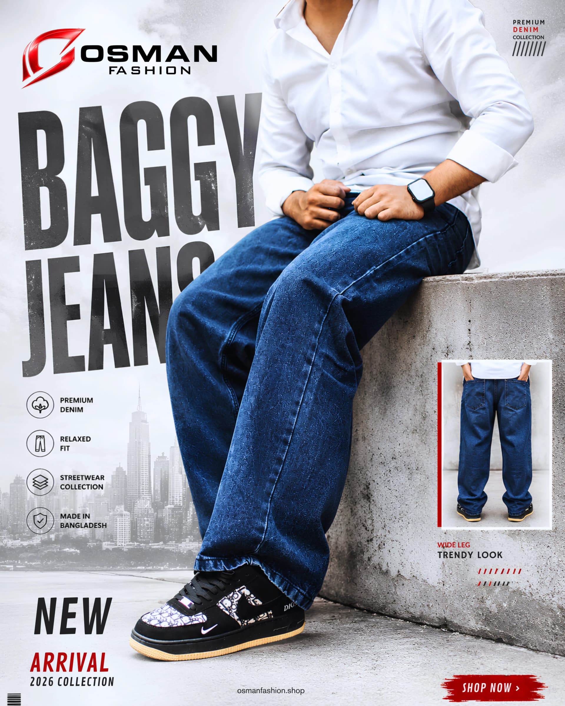 Men’s Blue Indigo Baggy Denim Jeans
