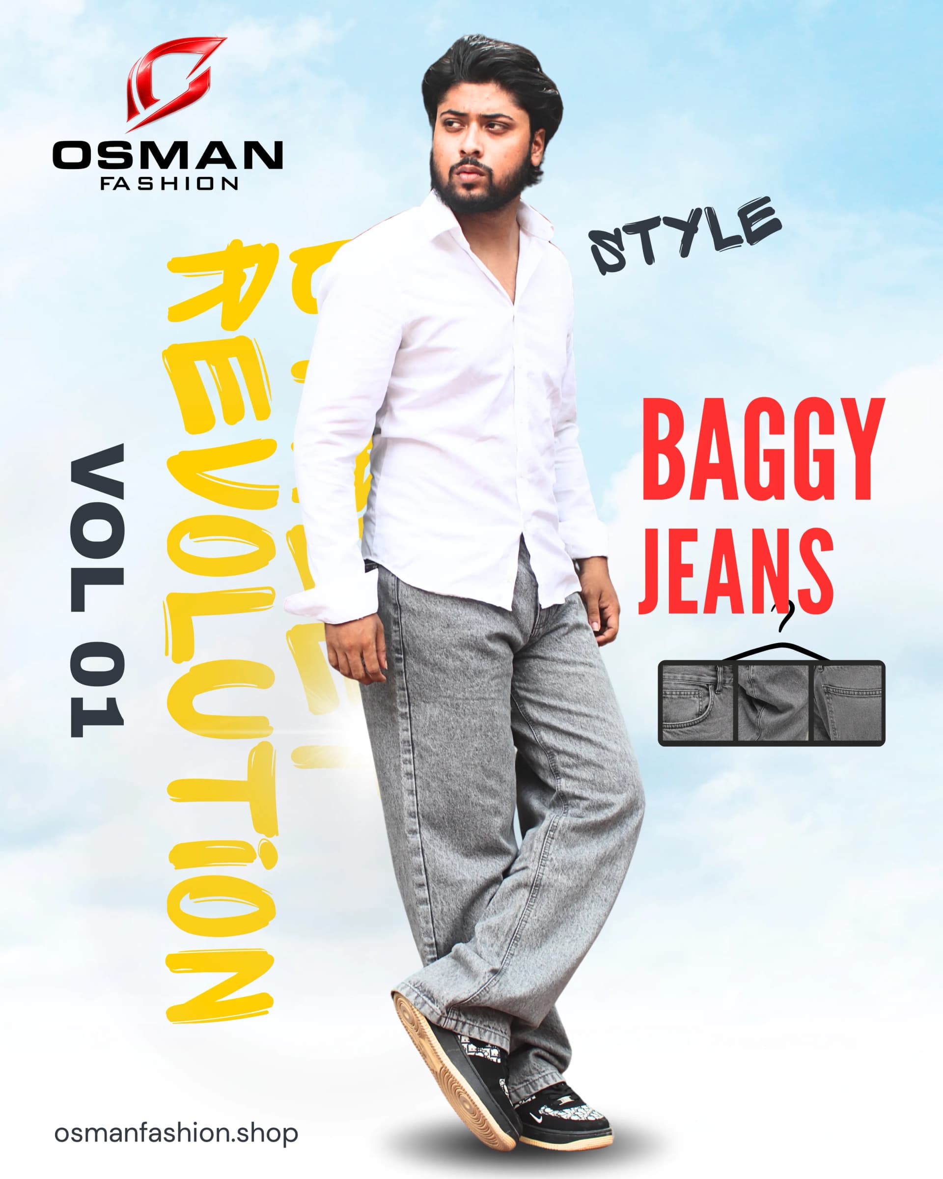 Men’s Ash Grey Baggy Denim Jeans