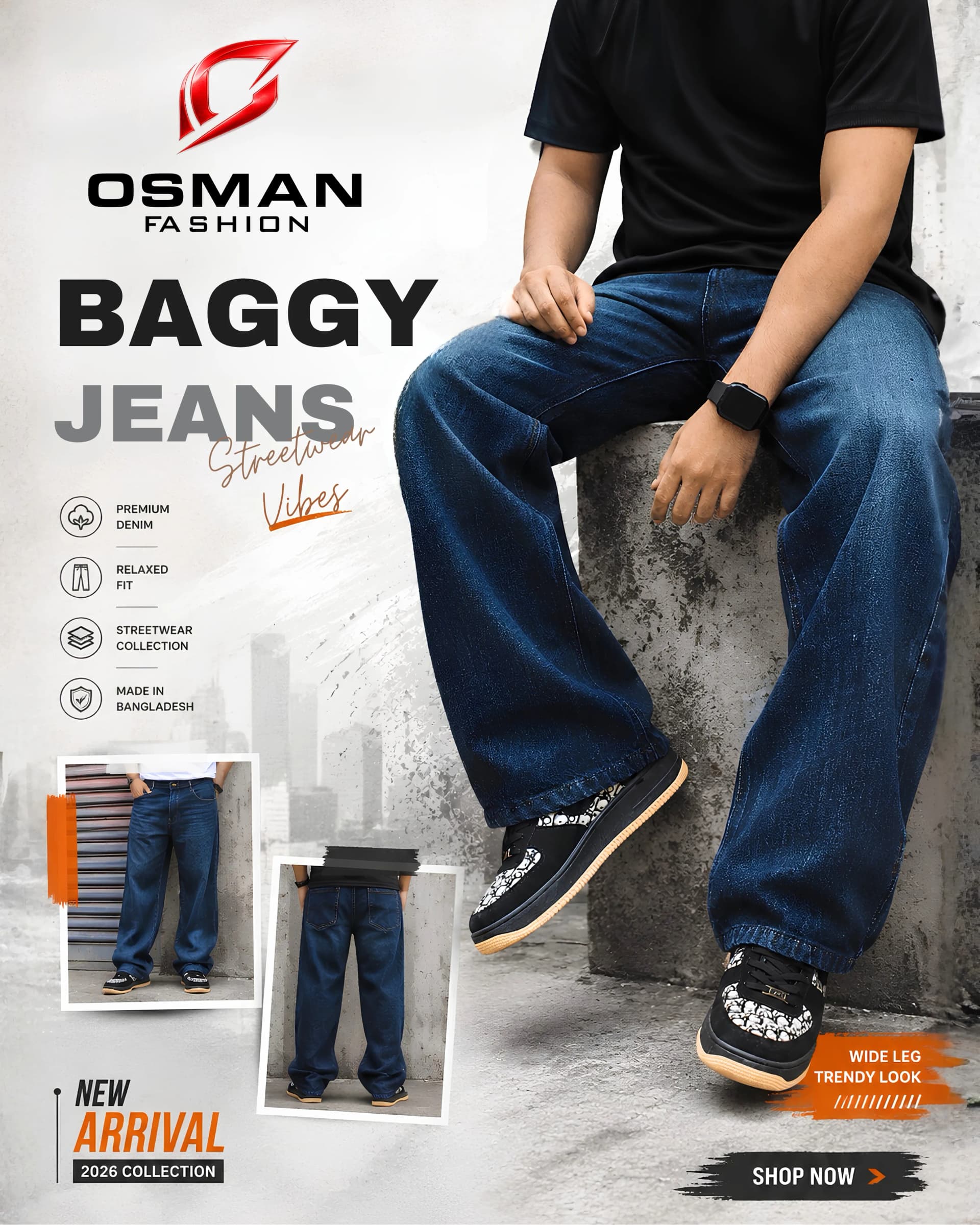 Men’s Black Indigo Baggy Denim Jeans